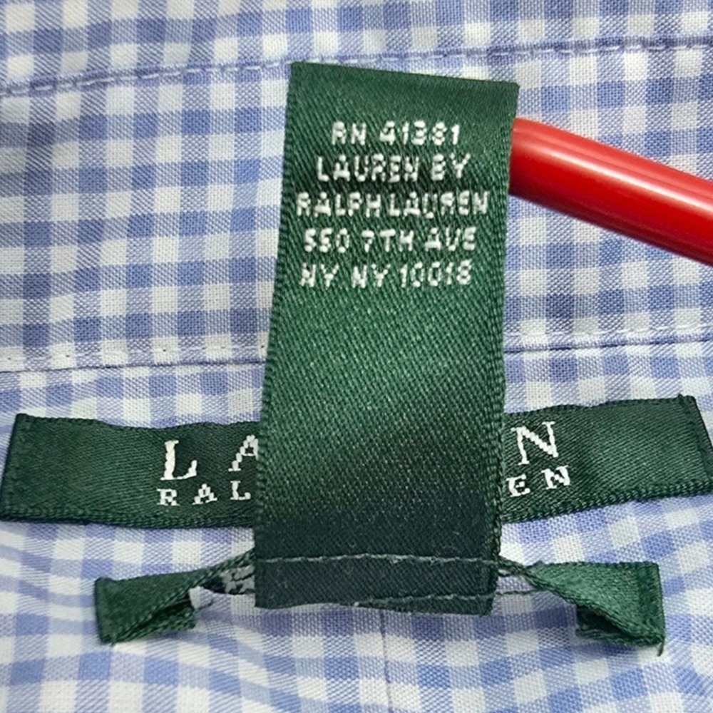 Lauren Ralph Lauren Shirt Womens L Blue Cotton Gingham Non-Iron Button Up Preppy - Picture 6 of 11